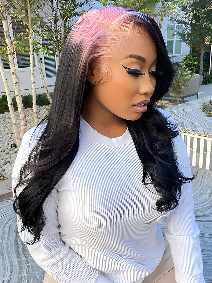 sweet-pink-roots-black-hair-lace-front-body-wave-wig-color-in-trend-13x4-wig-luxybie-beauty-wig