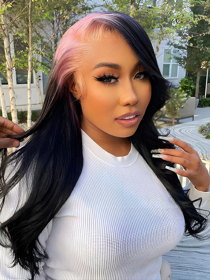 sweet-pink-roots-black-hair-lace-front-body-wave-wig-color-in-trend-13x4-wig-luxybie-beauty-wig